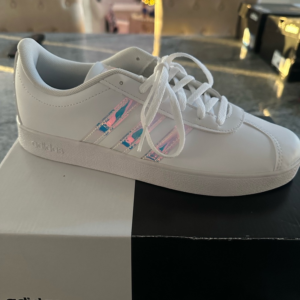 New Adidas White Sneakers with Iridescent Stripes